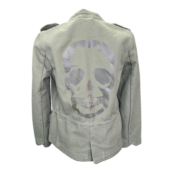 Zadig & Voltaire Vedam Bis Spus Kaki Green Skull Cotton Utility Jacket Small - Picture 5 of 12